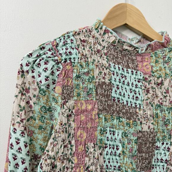 NEW Gigio USA Small Patchwork Smocked Top Cute Coquette Cottagecore Maximalism - Picture 2 of 9